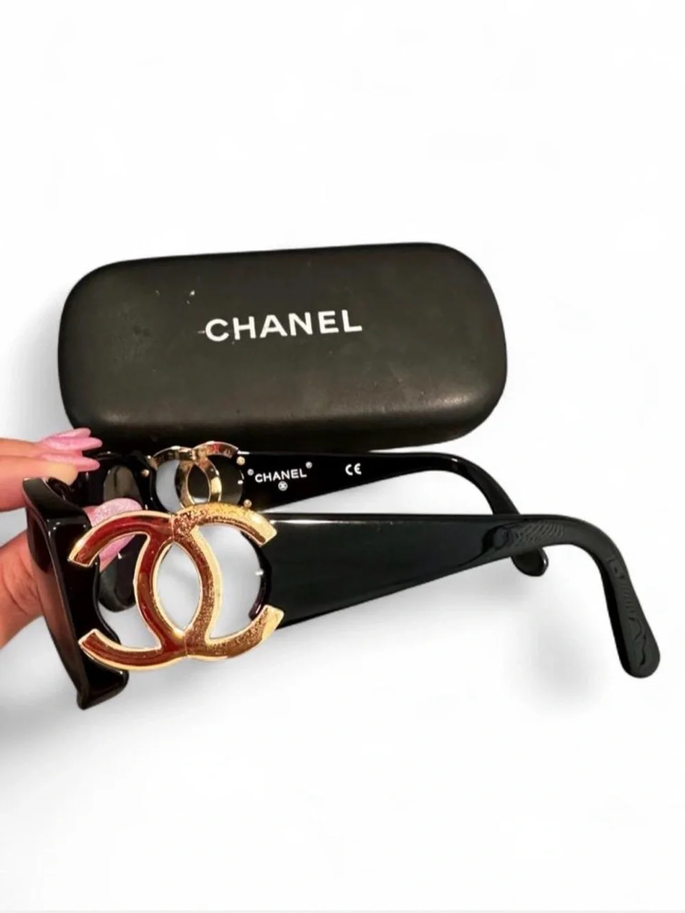 CHANEL Vintage Y2K Sunglasses with Gold CC Emblems & Case